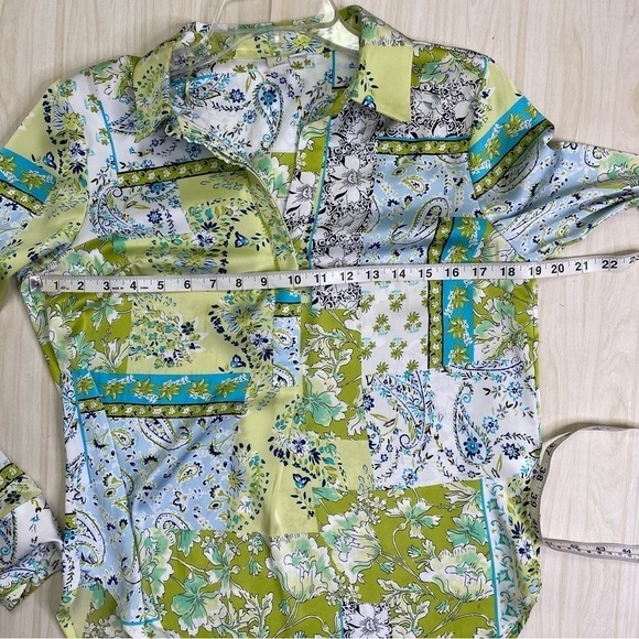 Joie Green floral print silk look button down long sleeve blouse size S - Picture 7 of 11